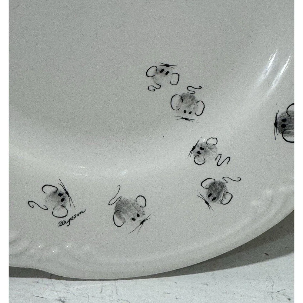 pfaltzgraff Vintage Cheese Plate With Mice Mouse Cheese Please Scalloped Edge